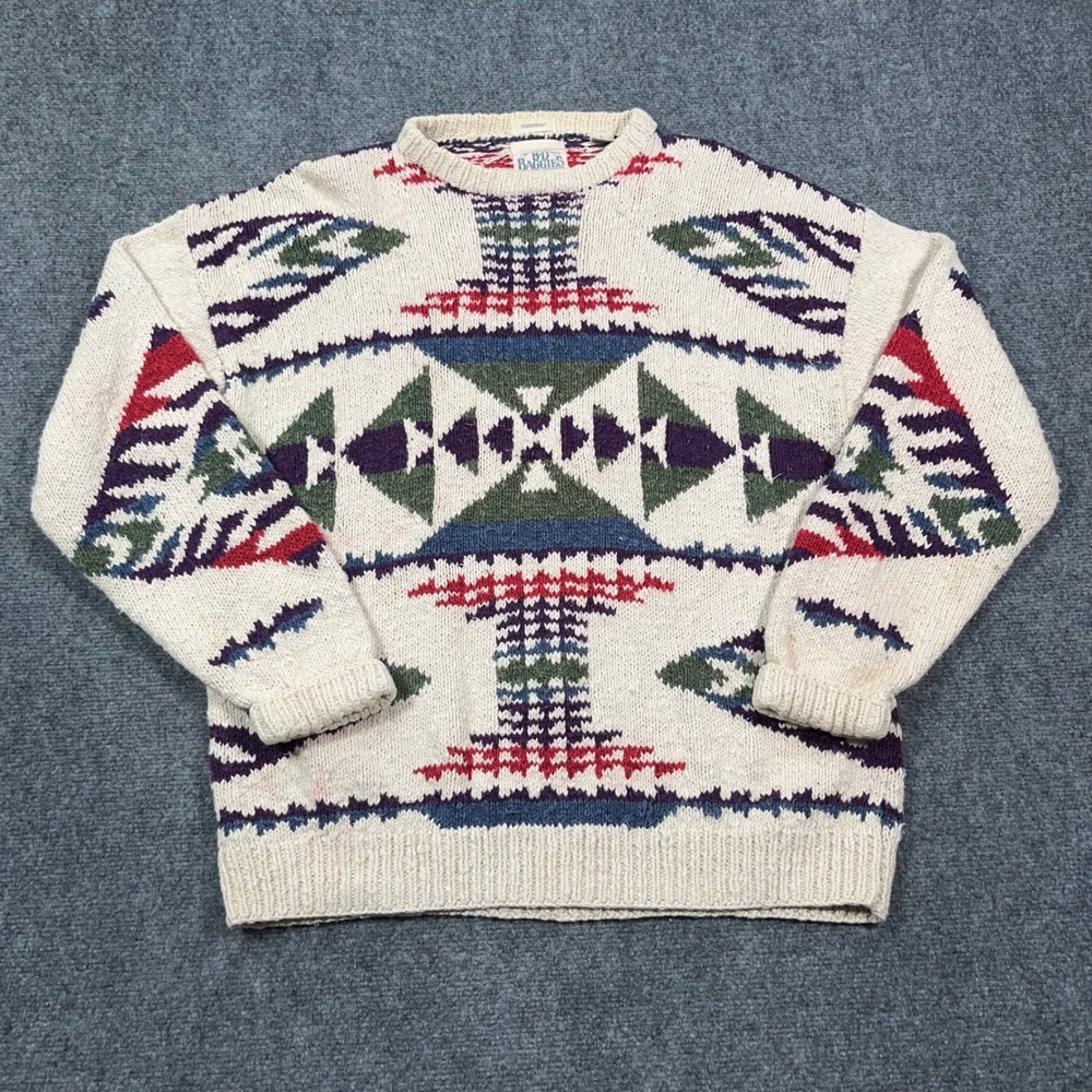 BD Baggies Handknit Cable Southwestern Sweater Mens L Linen Cotton‎ Geometric